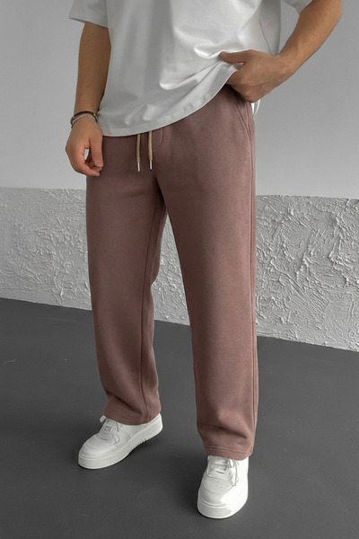 STRAVON Men's Brown Baggy Sweatpants 3 Thread Oversize Straight Leg with Back...