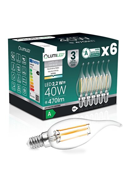 Lumiled 6x Bec LED E14 tip lumânare BA35 2.2W 470lm = 40W 4000K Neutru 360 ° ...