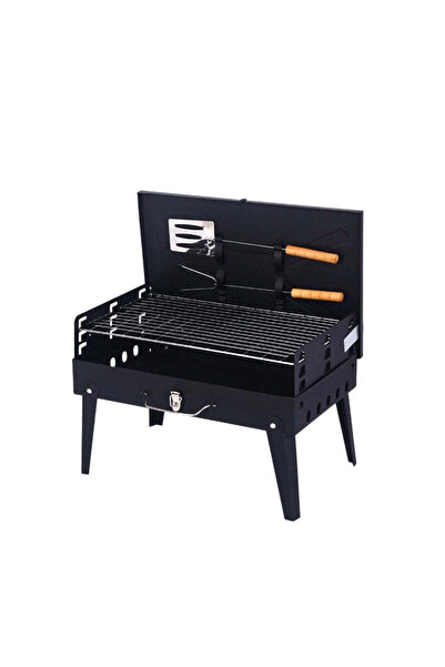 Generic Grătar pliabil tip cutie cu tacâmuri incluse, fier, 45x30 cm, Negru