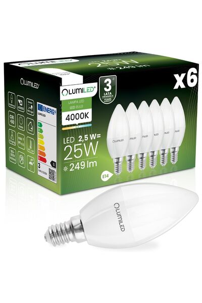 Lumiled 6x Bec LED E14 tip lumânare B35 2.5W = 25W 249lm 4000K Neutru 180 °