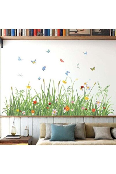 HXD Zoomlion Grass Flowers Butterfly Wall Decal Sticker, 127 × 43 cm | Spring...