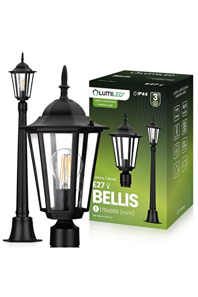 Lumiled Lampă de grădină de exterior E27, felinar tip stâlp, 110cm, Negru, BE...