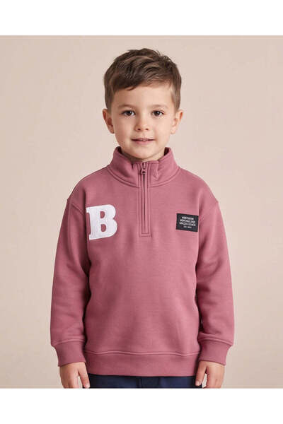 REDTAG Boys Pink Embroidered 1/4 Zip Placket Sweatshirt