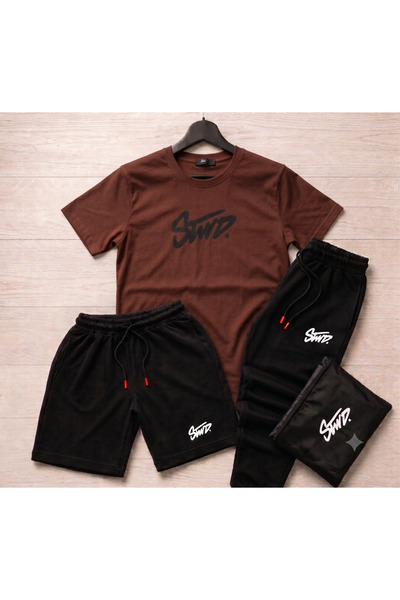 Velkoz 3 Piece Swd Black Tracksuit Set (T-Shirt, Shorts, Sweatpants)