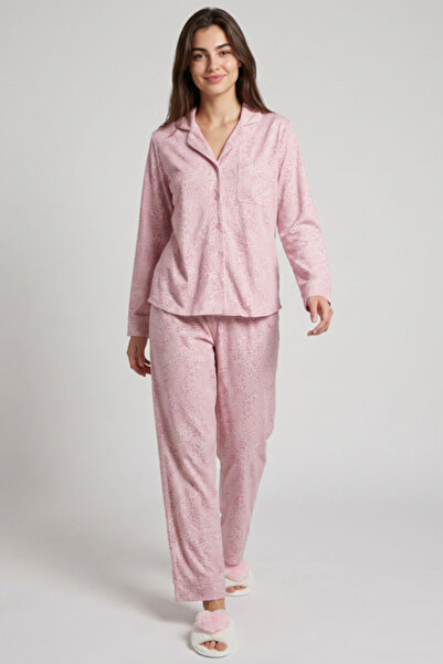 R&B Printed Lapel Collar Pyjama Set