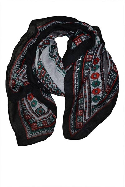 OEM Esarfa clasica cu forma patrata, culoare neagra cu imprimeu