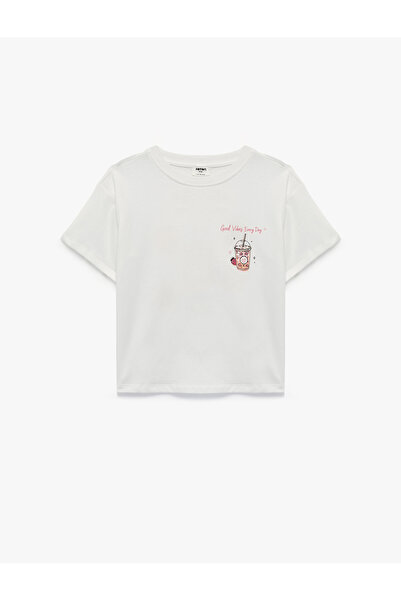Koton Short-Sleeved Crew Neck Cotton T-Shirt with Front and Back Print