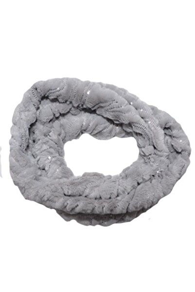 OEM Fular calduros Dave cu insertii de paiete,model circular,nuanta de gri