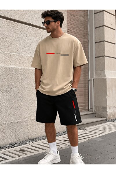 x-compass life Unisex Oversize Black T-Shirt Shorts Set – Minimal Line Print ...