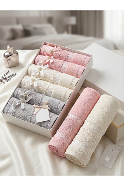 İz Home Set of 6 Bowknot Lace Detailed Boxed Kitchen Towels |   100% Cotton |...
