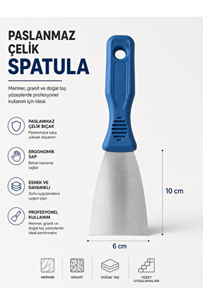 KRL Paslanmaz Çelik Macun Spatulası 6 cm | Mermer, Granit, Seramik ve Doğal T...