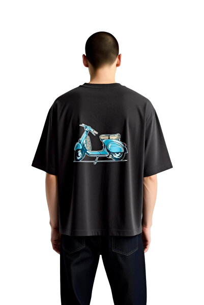 PayBuy Vintage Scooter Cream Seat Motif Printed Men's Oversize T-Shirt