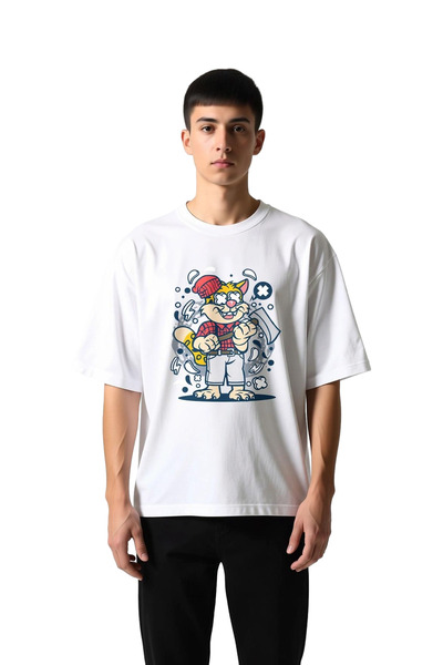 PayBuy Crazy Cat Character Printed Men's Oversize T-Shirt