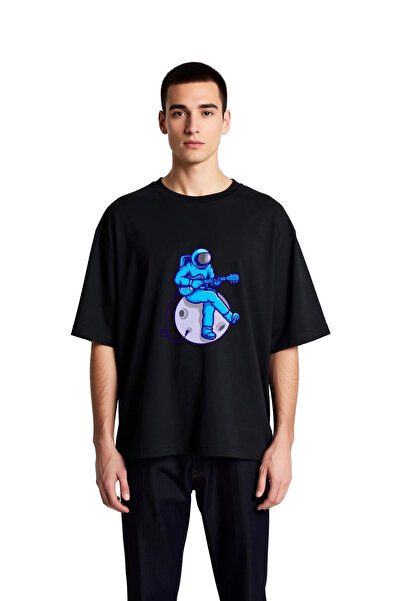 PayBuy Men's Oversize T-Shirt Astronaut Playing Guitar on the Moon Printed Re...