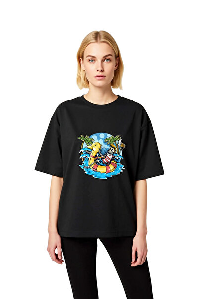 PayBuy Women's Oversize Graphic Printed T-Shirt Inflatable Duck Skeleton Part...