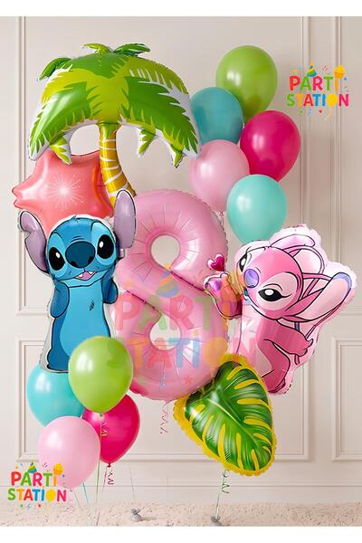 Parti Station Lilo Stitc Balloon and Angel Balloon 8 Years Old 15 Piece Giant...