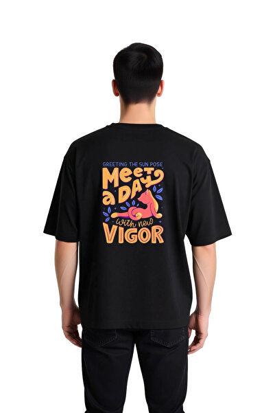 PayBuy Men's Oversize T-Shirt with Sun Salutation and New Energy Printed Design