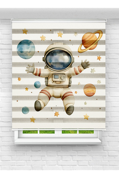 Genel Markalar Astronot ve Gezegenler Desenli Dijital Baskılı Zebra Stor Perd...