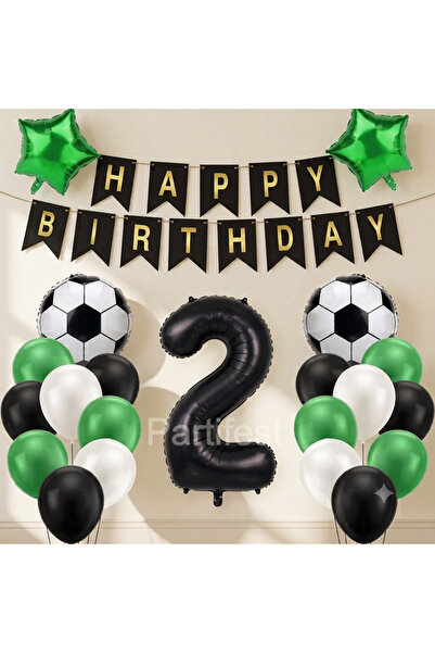Partifest Futbol Konseptli Doğum Günü Süsleme Seti 8 Yaş – Siyah Gold Happy B...
