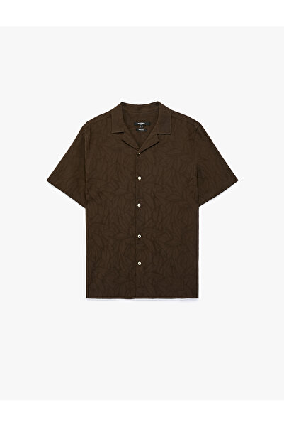 Koton Cotton Turn-Down Collar Embroidered Short Sleeve Shirt