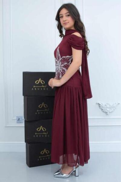 arushi Newly arrived Aseel Barbie maroon embroidered dress with a scarf .. Th...