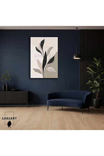 GAAGART Tekli Dikey Kanvas Tablo Siyah Gri Bej Yaprak Dalları Modern Minimal ...