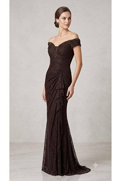 FOR COSTUME Kayık Yaka Büzgü Detaylı Abiye 10519