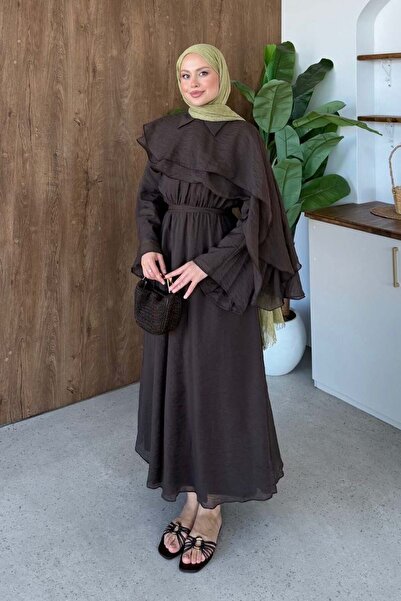 Şule Giyim Lilyum Cape Dress Brown