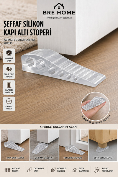 BRE HOME Şeffaf Silikon Kapı Altı Stoperi Kapı Tutucu Kaymaz Kapı Tamponu 1 Adet