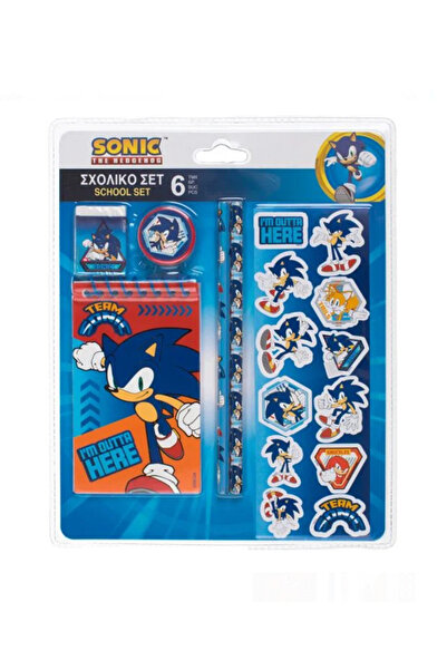 Sonic School Set Notebook Pencils Eraser Sharpener & Stickers - 6pcs