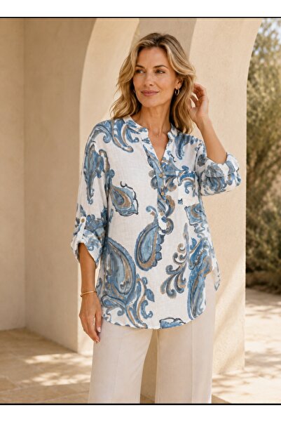 MARWARİ OTANTİK BUTİK Original Italian Cotton Shawl Pattern Long Sleeve Women...