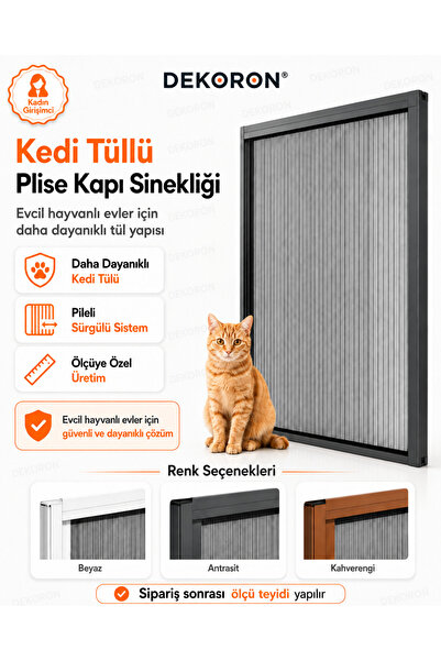 DEKORON Kedi Tüllü Plise Kapı Sinekliği 90x210 cm Ölçü Aralığı 3 Renk Seçenekli