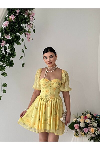 Moda Days Women Sari Mini Dress Floral Print Chiffon Sweetheart Neckline Ball...