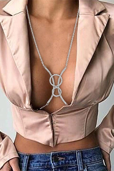 VeeShop Lant pentru corp elegant, semicercuri si doua inele cu cristale in su...
