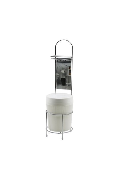ORSA -180-380 WC Kağıtlık Krom Metal Ayaklı Yuvarlak Beyaz Plastik Çöp Kovalı