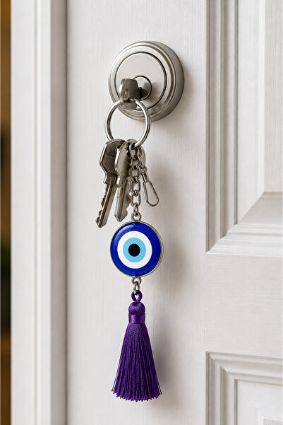 HER ŞEY NOTA www.herseynota.com Purple Tasseled Evil Eye Bead Keychain Gift A...