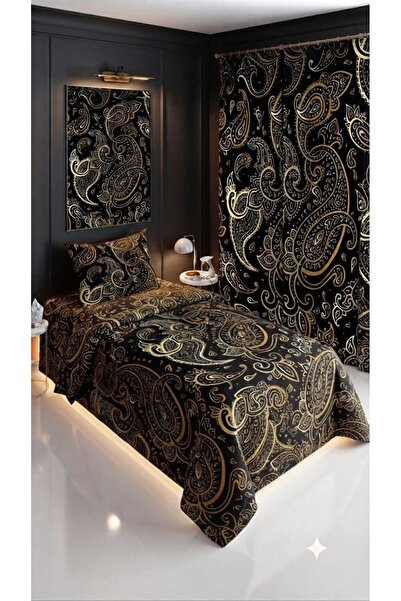 Elmas Dizayn 280*240 سم. طقم غرفة نوم بتصميم خاص مع ستارة، غطاء لحاف مفرد، قط...