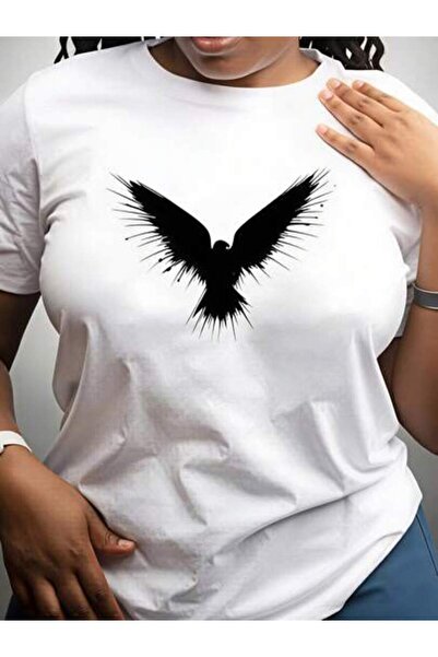 LİNA06 Women's Eagle Silhouette Design, Pure Cotton T-Shirt, Casual Wear, Spr...