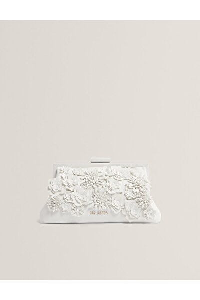 Ted Baker Λευκό Τσαντάκι Clutch με ανάγλυφα 3D λουλούδια