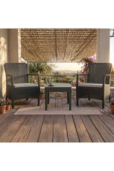 Rainbow Orlando Minderli 2 Tekli+1 Sehpalı Rattan Oturma Takımı – Antrasit