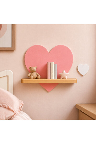 MAKS HOME Ahşap Çocuk Odası Duvar Rafı ❤️ Kalp | Doğal Ahşap & MDF | Dekorati...