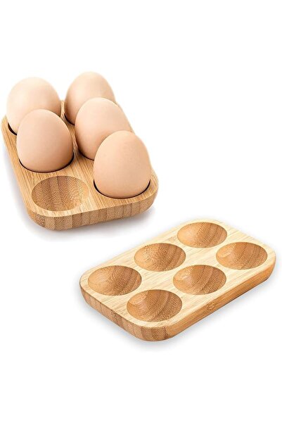 Jadin Egg Cups for Refrigerator, 2 Pieces Fridge Egg Organizer, Wooden Egg Tr...