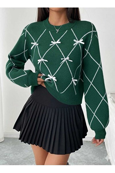 BELLA SİGNORA Ribbon Embroidered Crew Neck Women's Knitwear Sweater