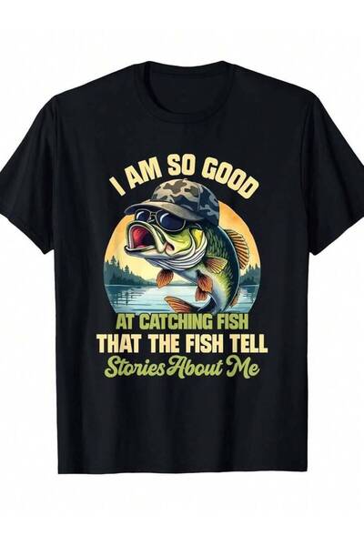 26LIK This Humorous Fishing T-Shirt Showcases Fun Black Design With Vibrant G...