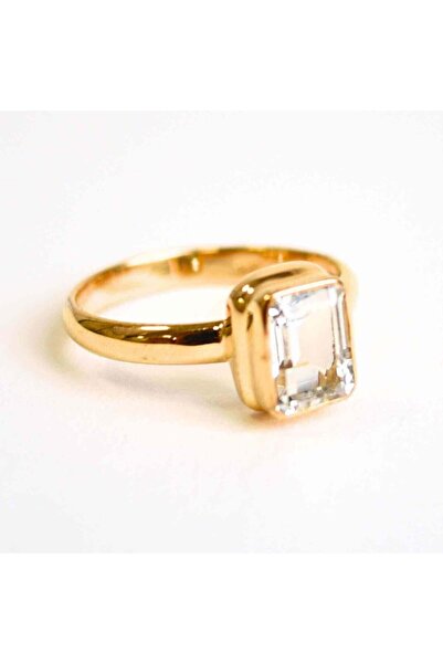 craftmystic Inel Argint 925 placat cu Aur 18K si Topaz Alb Fatetat - Claritat...