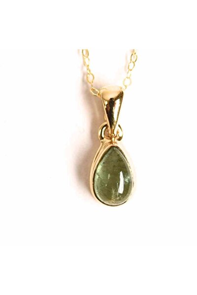 craftmystic Колие от сребро 925, позлатено с 18К, с естествен зелен турмалин ...