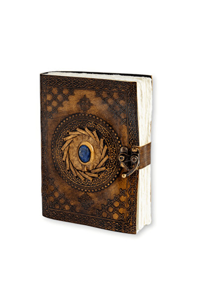craftmystic Jurnal din piele naturala cu Lapis Lazuli si hartie de bumbac - C...