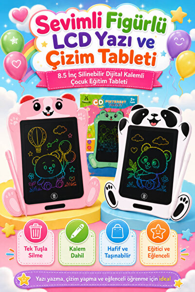 Anadolu Saray Sevimli Figürlü 8.5 İnç LCD Yazı Çizim Tableti Silinebilir Diji...