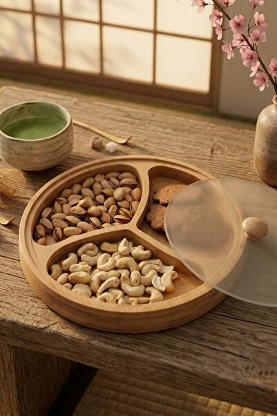 ÇELİKAY Luca Mia Bamboo Snack Bowl with Lid 24 cm – 4 Compartments
