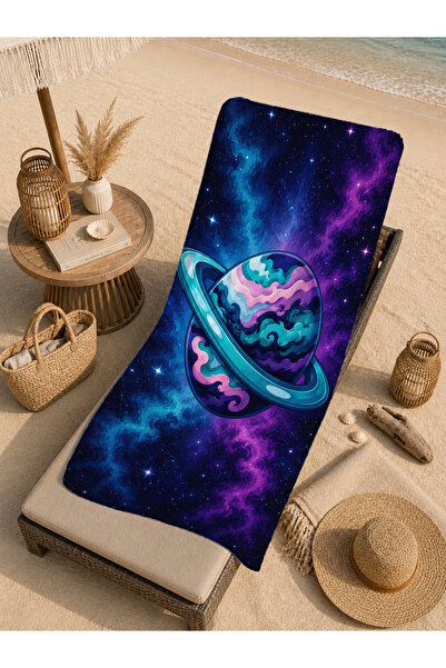 Evmila Prosop de plajă cu model galaxie cu meduze cosmice 70x150 - Prosop de ...